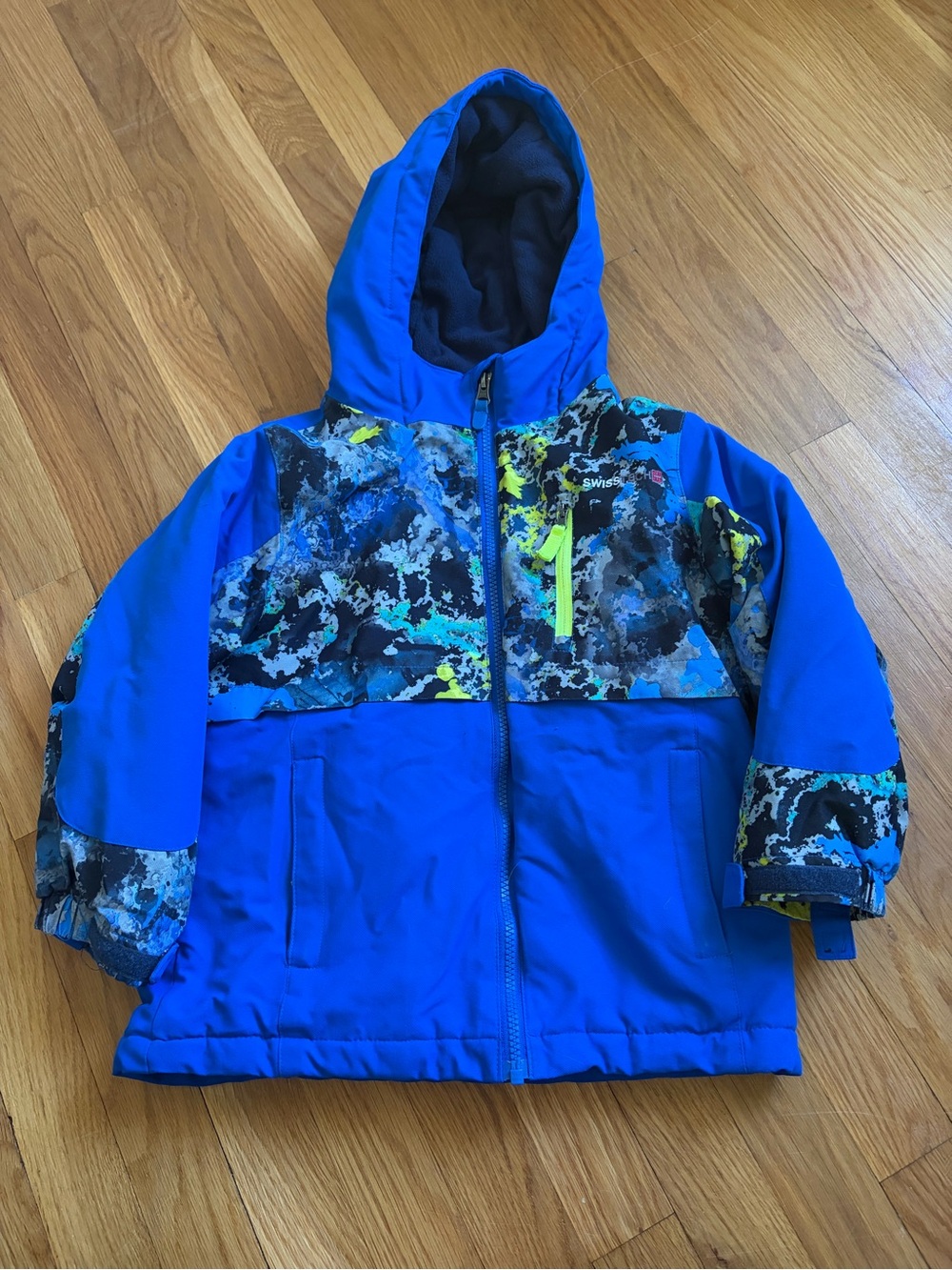 Swiss Tech Blue Fleece Jacket with Red and White Logo and Blue Loop